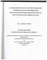 An exploratory study of the marketing communication and promotion practices of business organizations in the United States Virgin Islands